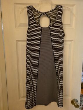 Max Studio Black and White Polka Dot Keyhole Shift Dress